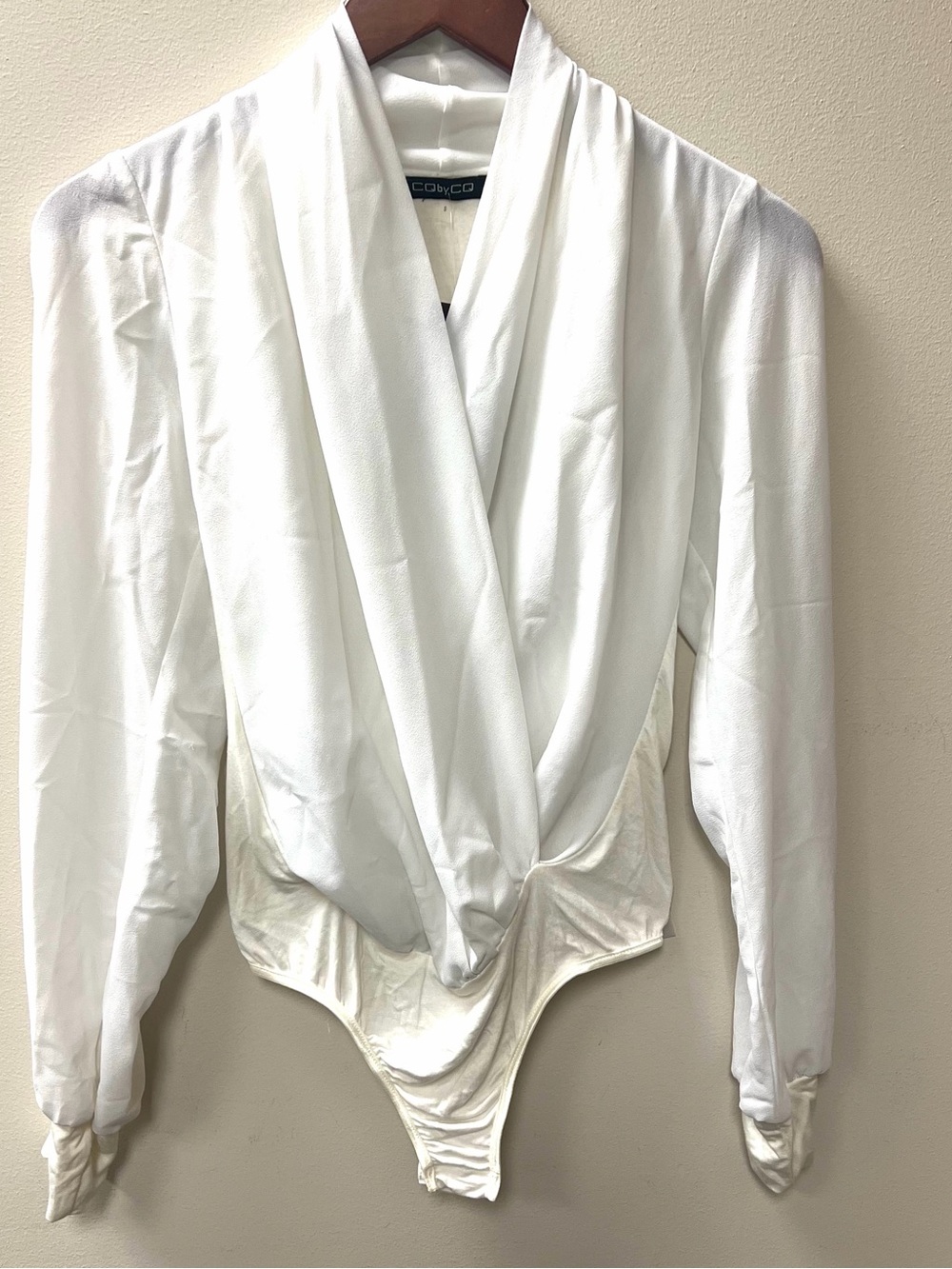 White Draped Surplice Bodysuit Top